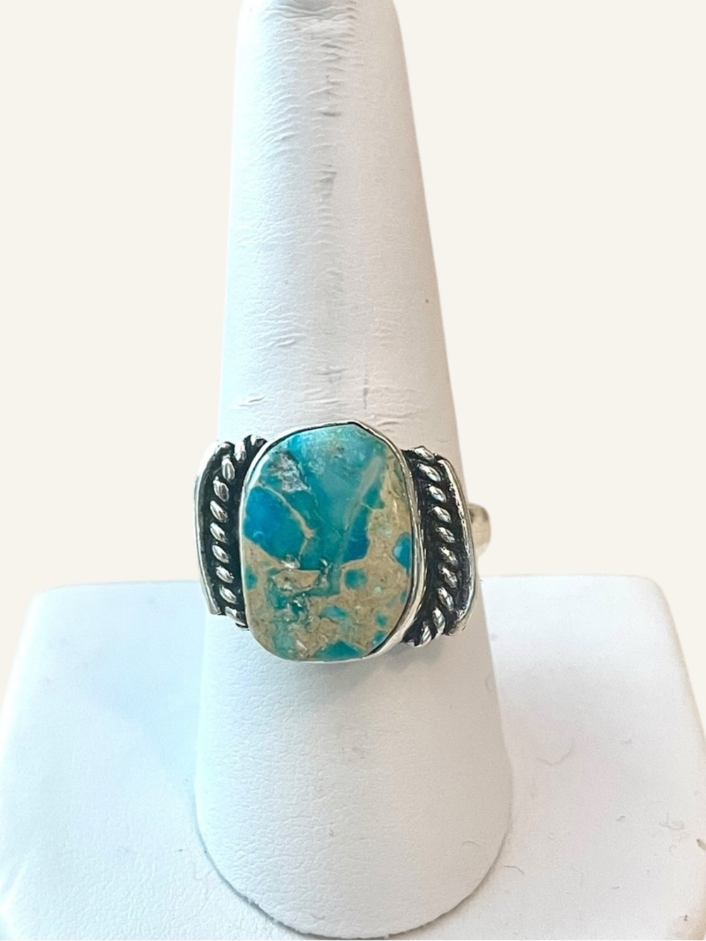 Blue Sea Sediment Jasper Gemstone Ring Size 9 - Picture 2 of 6